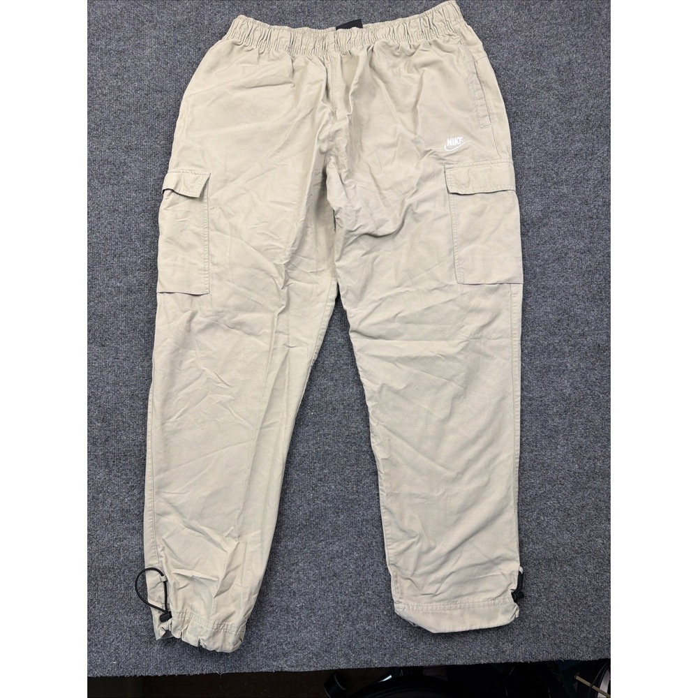Nike Cargo Pants Mens LargeBeige Khaki Utility Techwear Elastic Waist Cinch